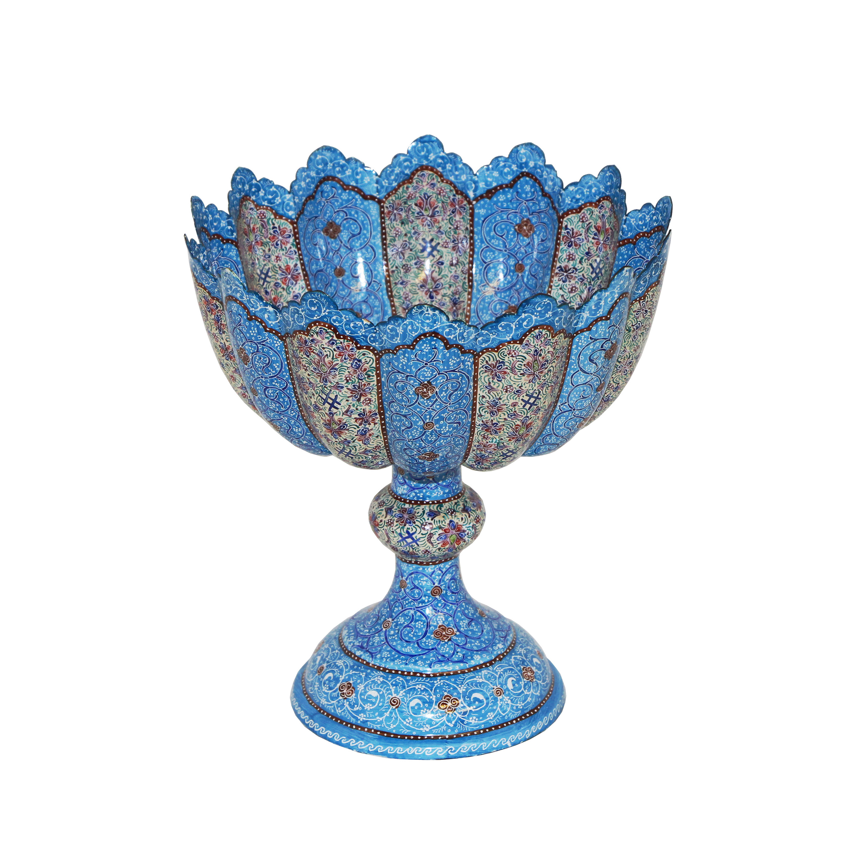 Persian Enamel on Copper (Mina) Pedestal Candy & Nut Bowl Dish Isfahan Handmade 17*18 cm
